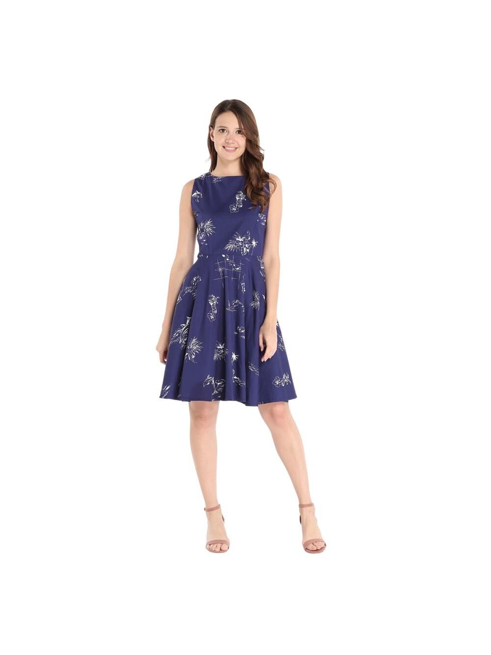 Hawaii Hangover Vintage Fit and Flare Dress Classic Map Navy Blue White Large